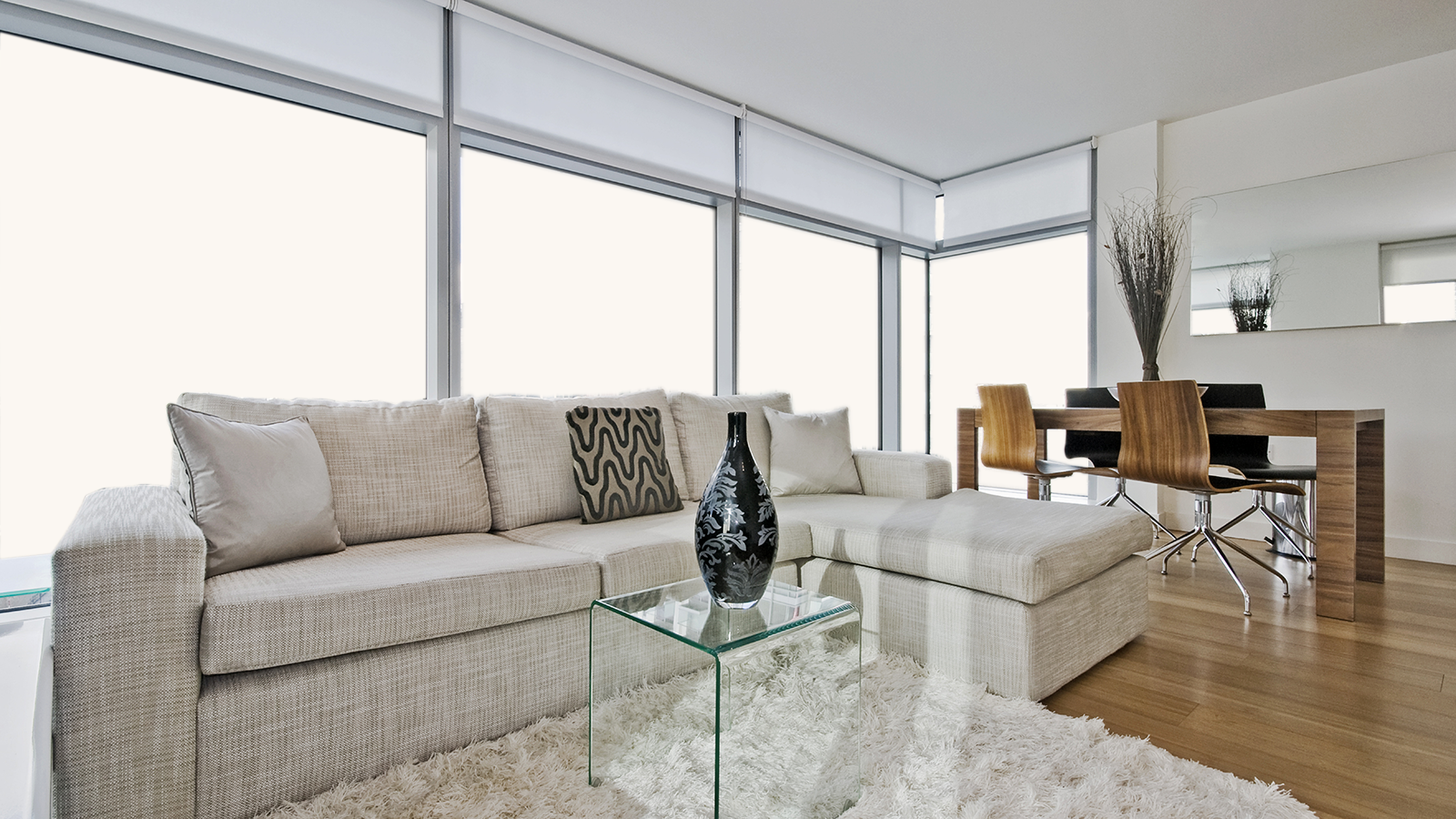 Apartment Living Room Smart Glass Windows Off